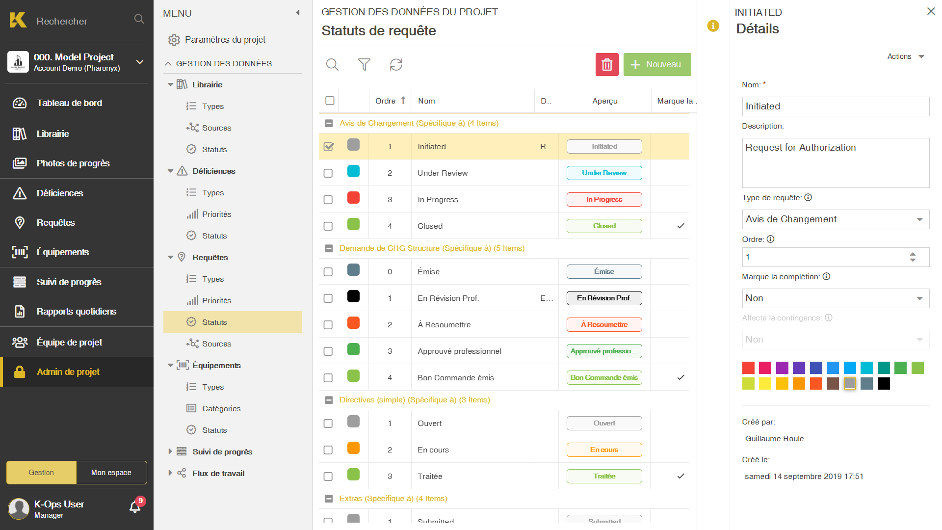 Admin de projet dans K-Ops, logiciel de suivi de chantier