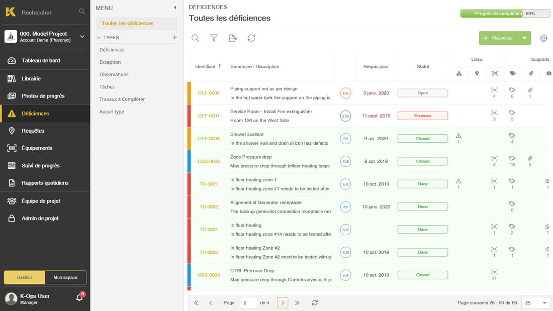 La gestion des déficiences avec K-Ops, logiciel de suivi de chantier